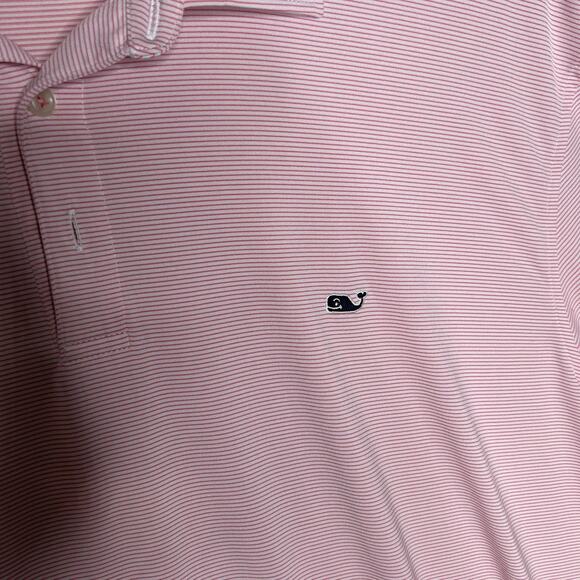 Vineyard Vines Polo Shirt Mens 2XL Pink Striped Performance Golf Whale Logo - Picture 3 of 8